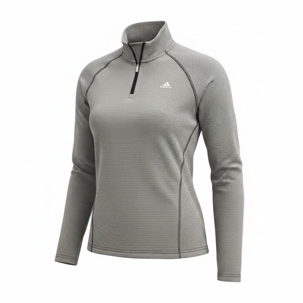Adidas Golf Women’s Gray Heather 1/4 Zip Textured Knit Pullover Sweater Sz M - Picture 1 of 9